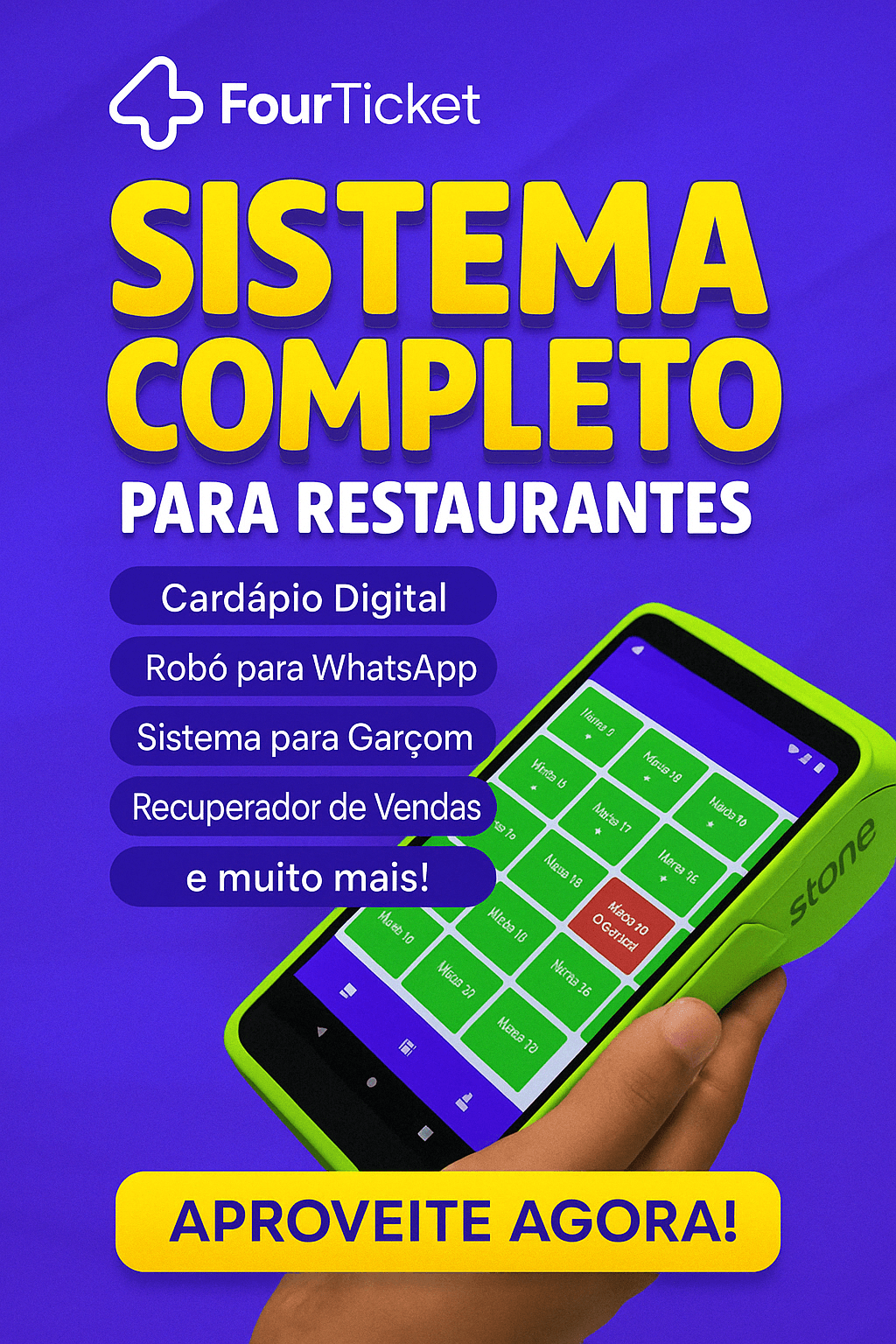 Maquininha Stone com sistema 4Ticket