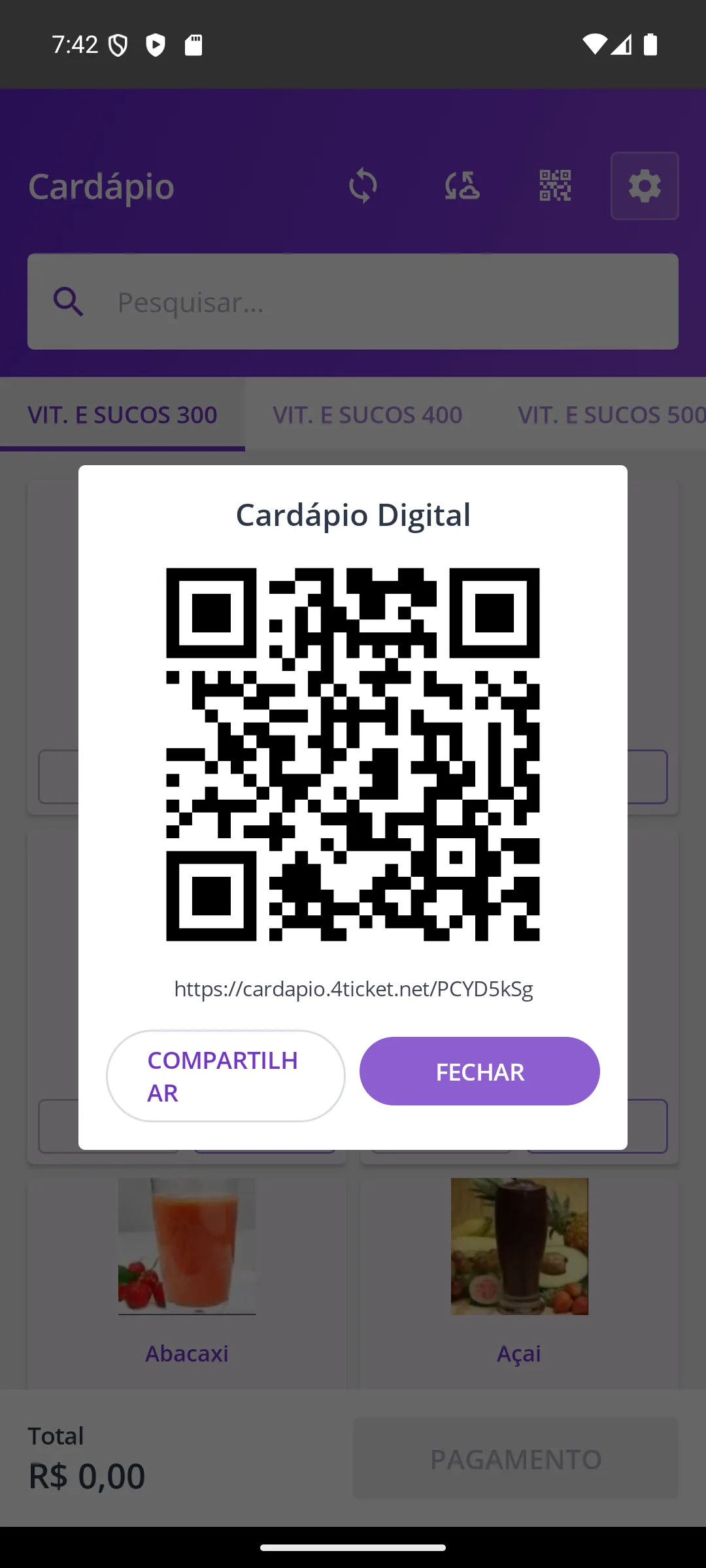 QR do cardápio digital