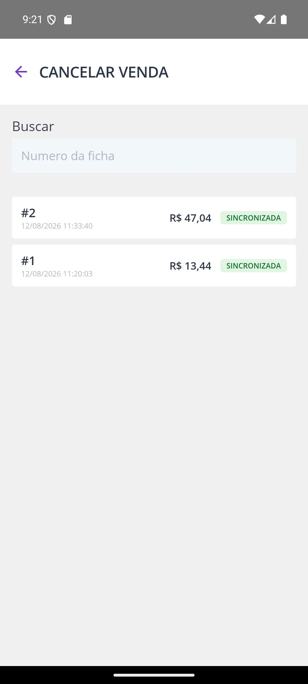 Tela Cancelar venda na maquininha