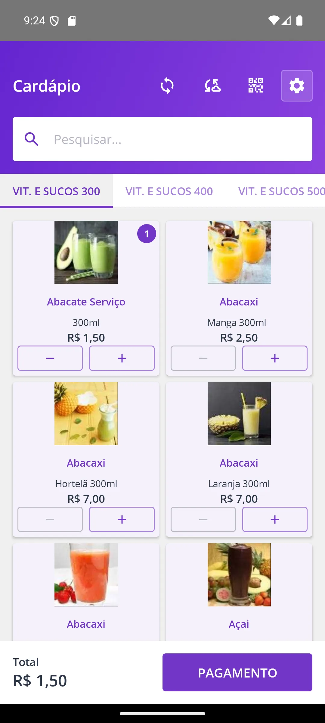 Item no carrinho