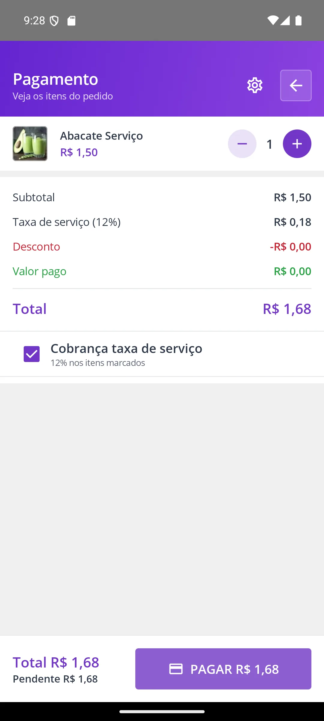 Tela Pagamento da ficha na maquininha