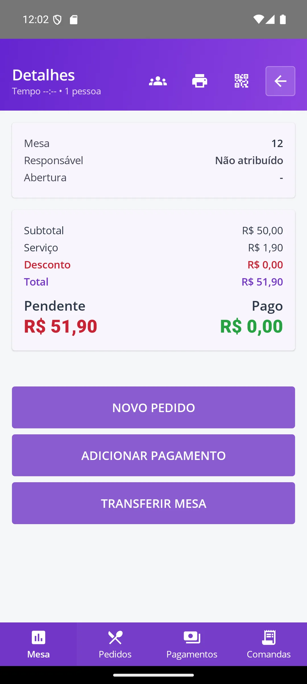 Informações da conta