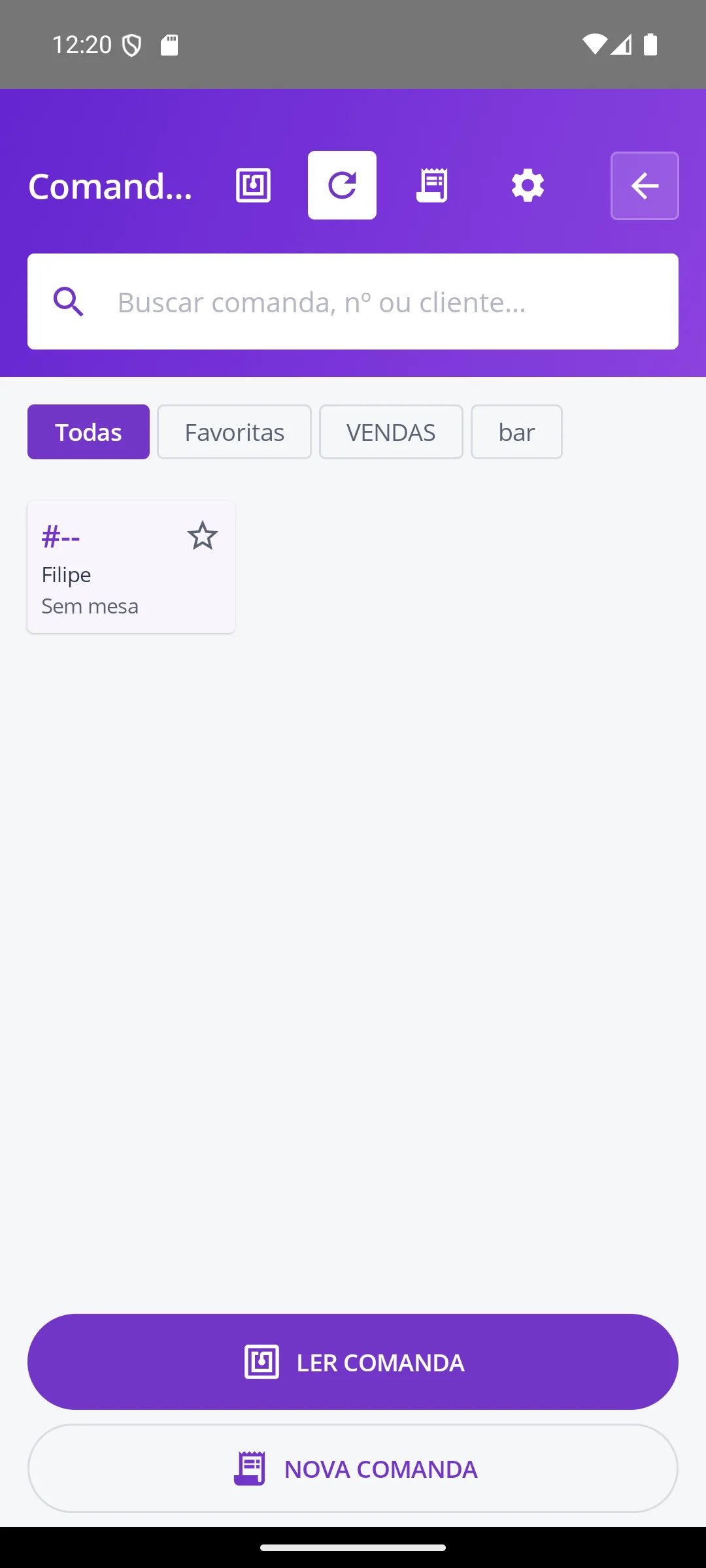 Lista de comandas
