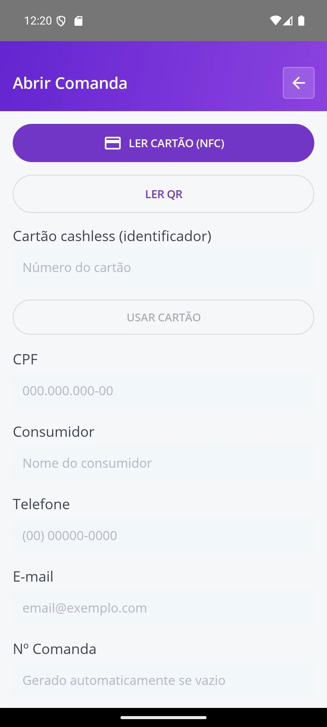 Tela Nova comanda na maquininha