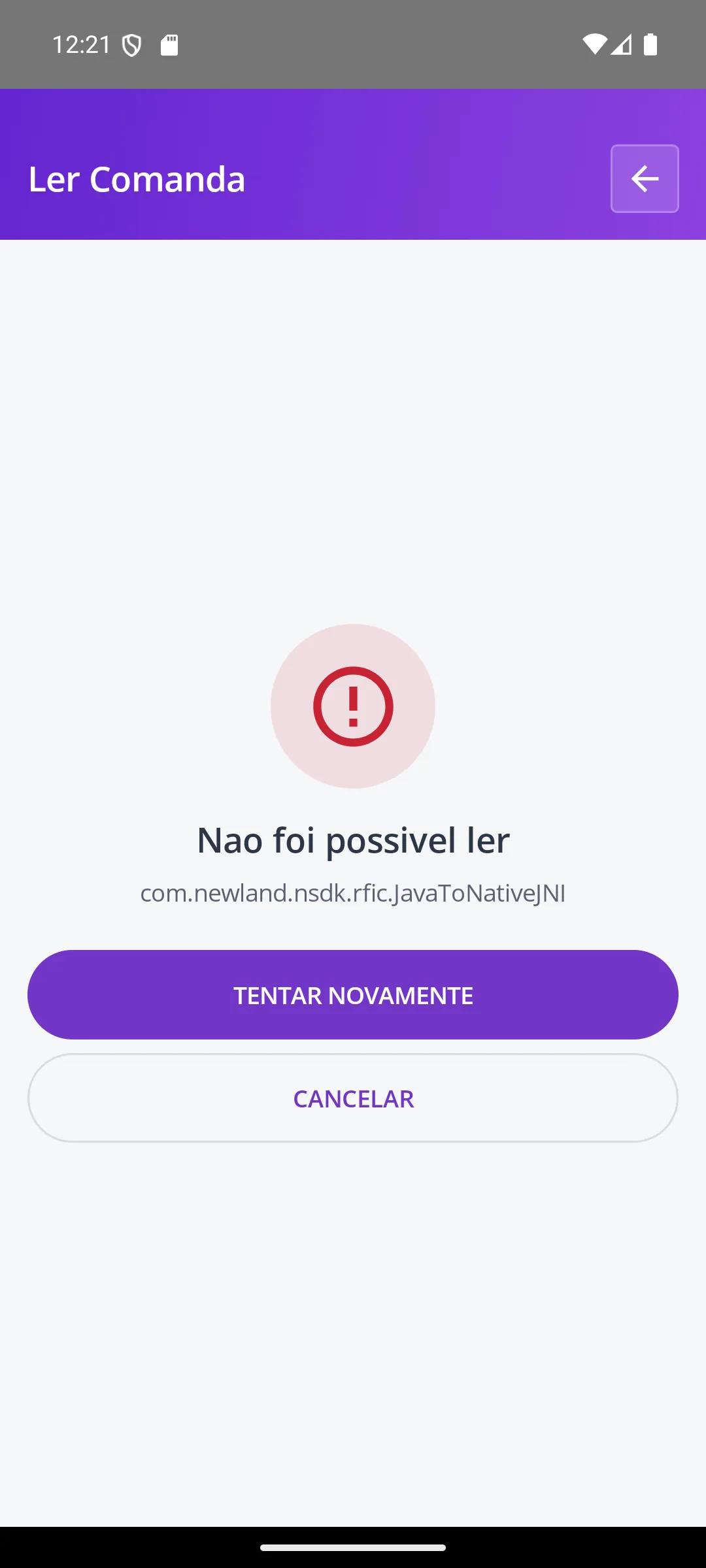 Tela Ler comanda na maquininha