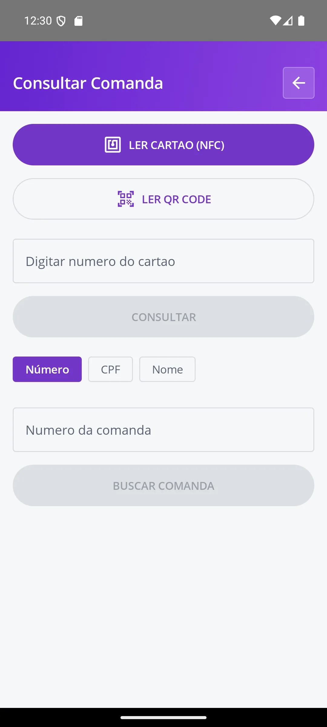 Tela Consultar comanda na maquininha