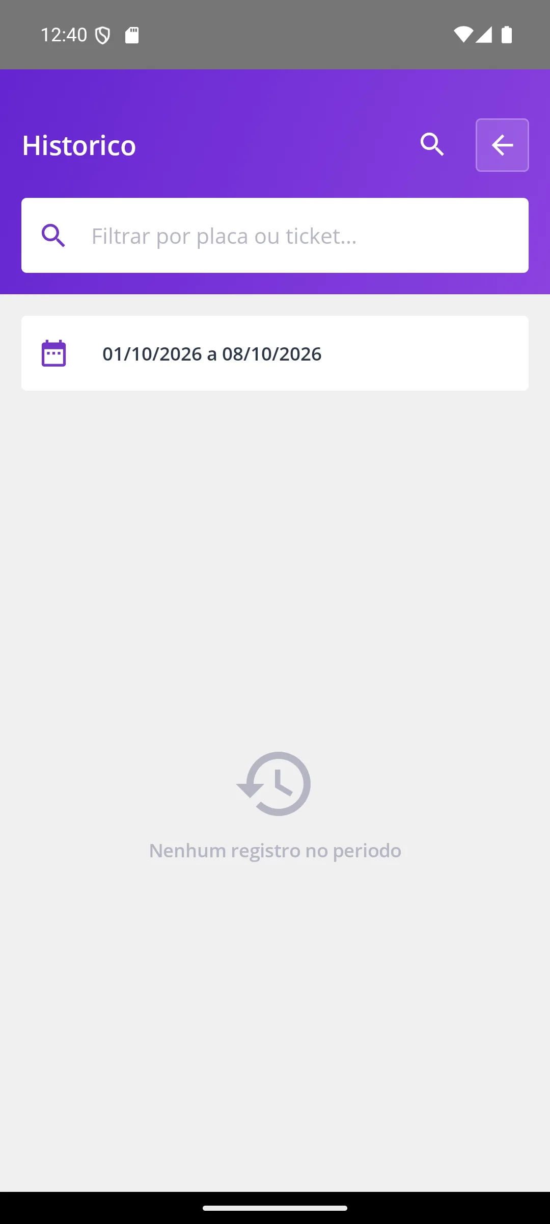 Tela Histórico na maquininha