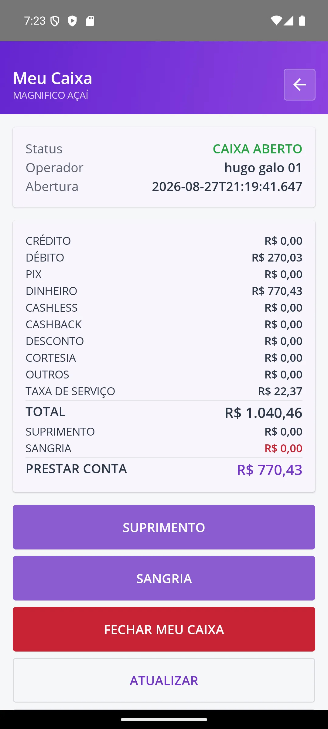Caixa do restaurante
