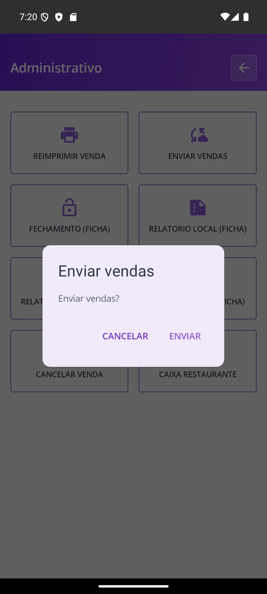 Tela Enviar vendas na maquininha