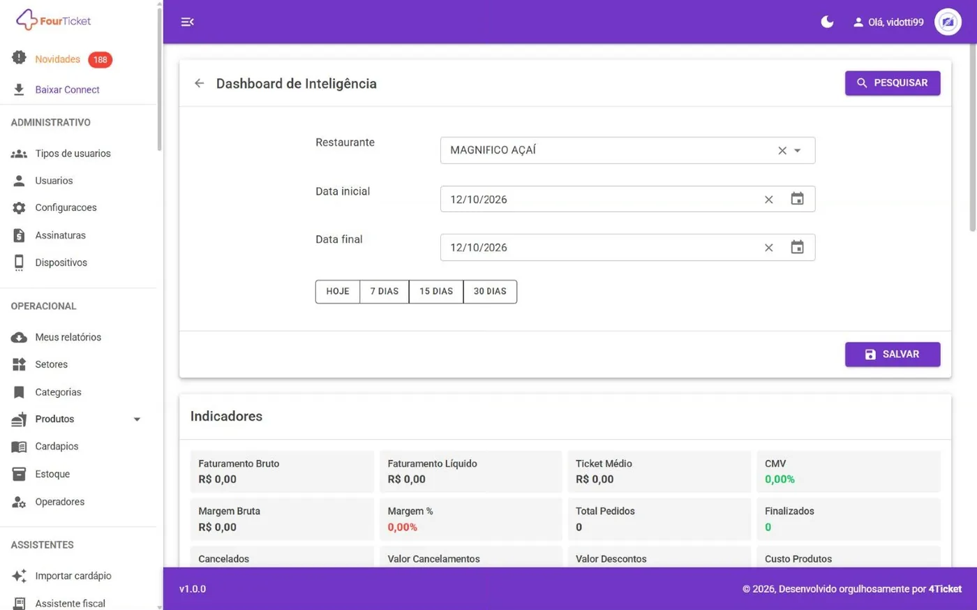 Tela Dashboard no computador
