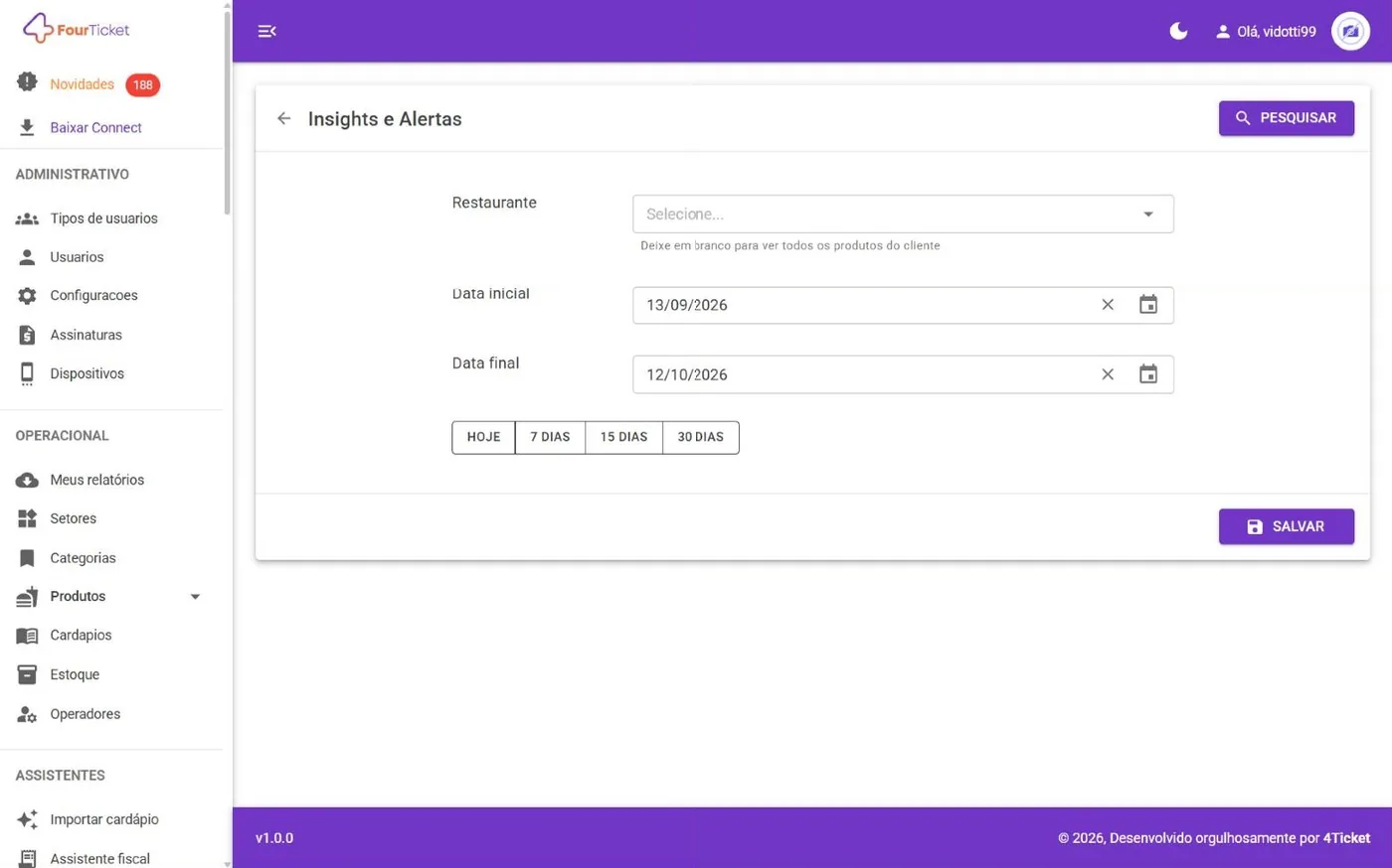 Tela Insights no computador