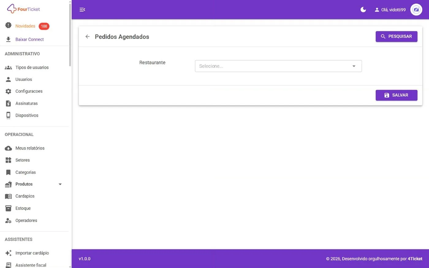 Tela Agendados no computador