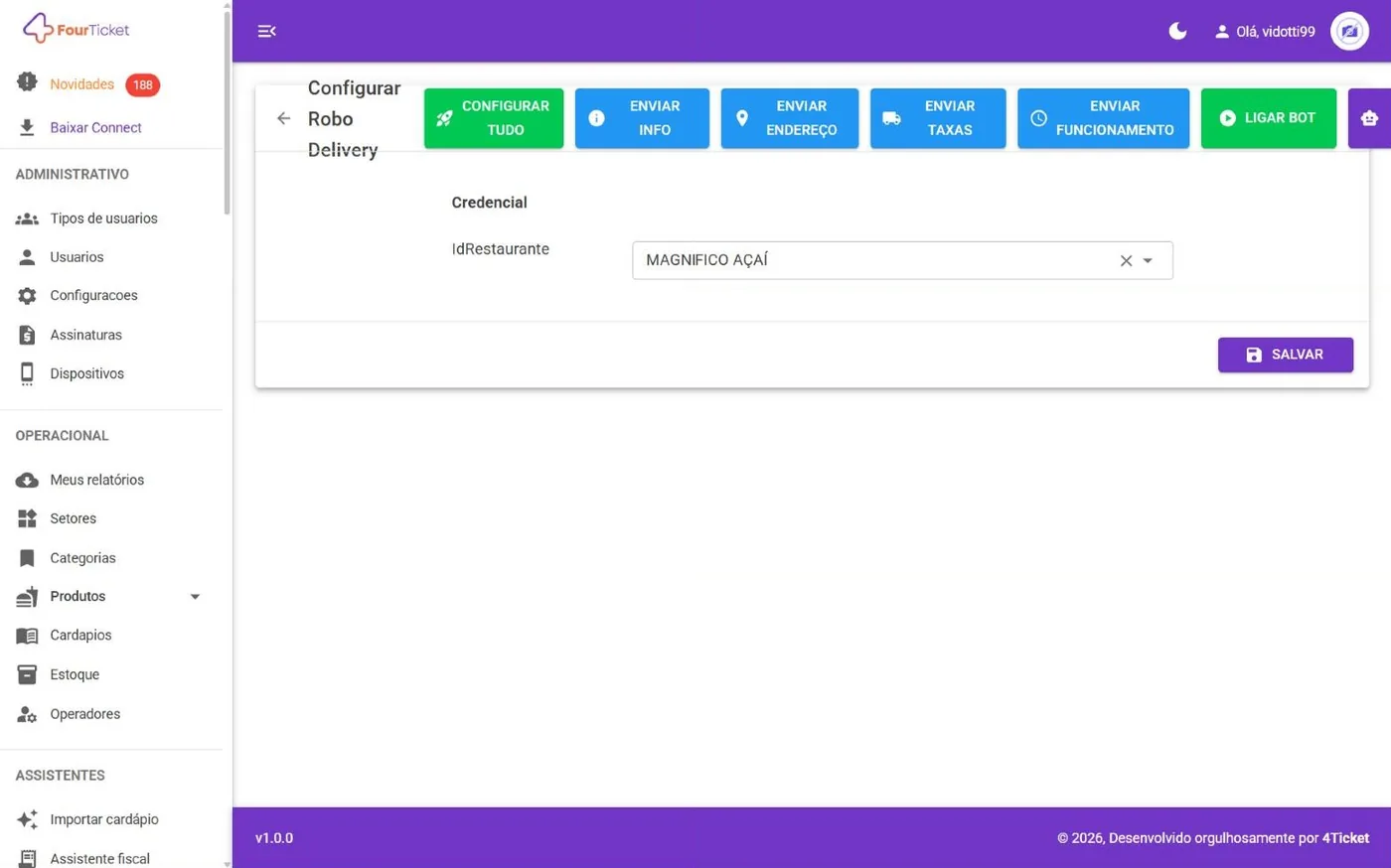 Tela Configurar no computador