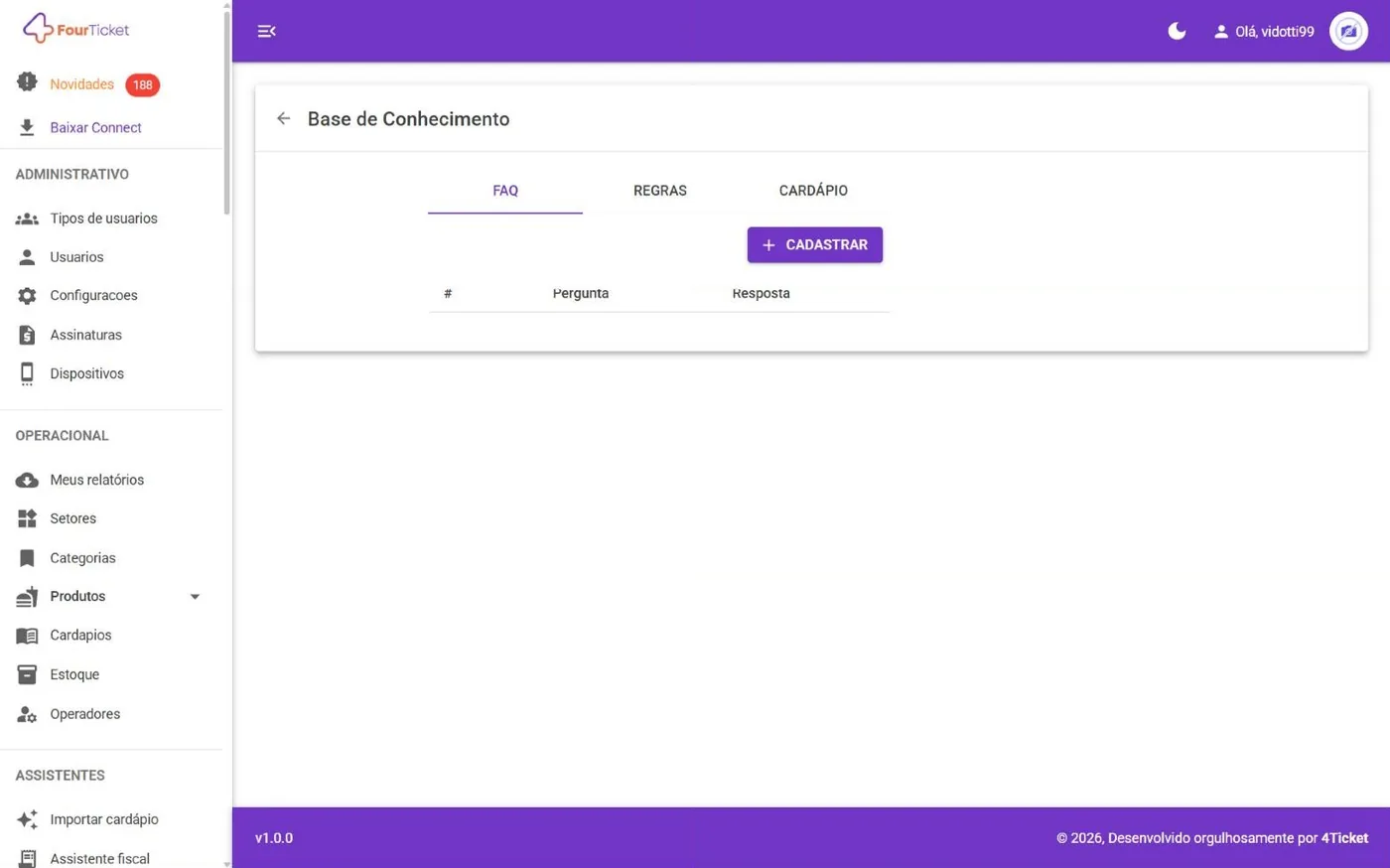 Tela Base de conhecimento no computador