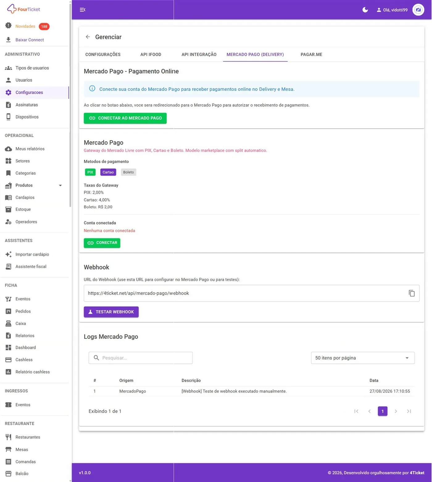 Aba MERCADO PAGO (DELIVERY): receber online