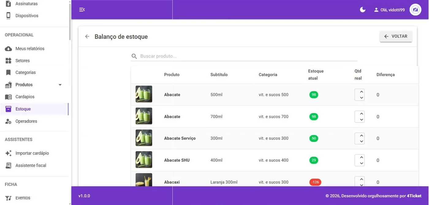 BALANÇO: digitar a contagem real