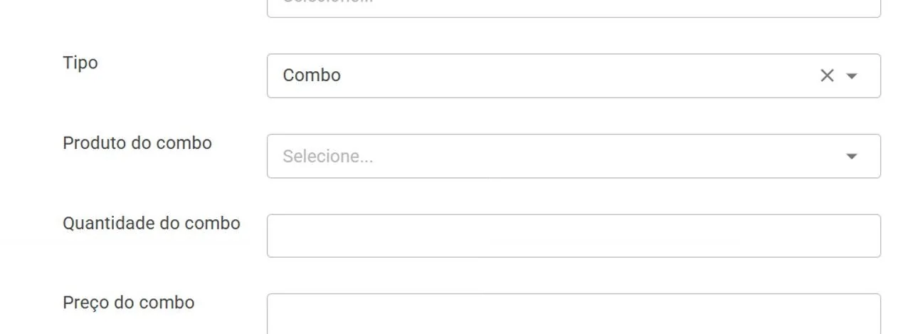 Tipo Combo: os campos que aparecem