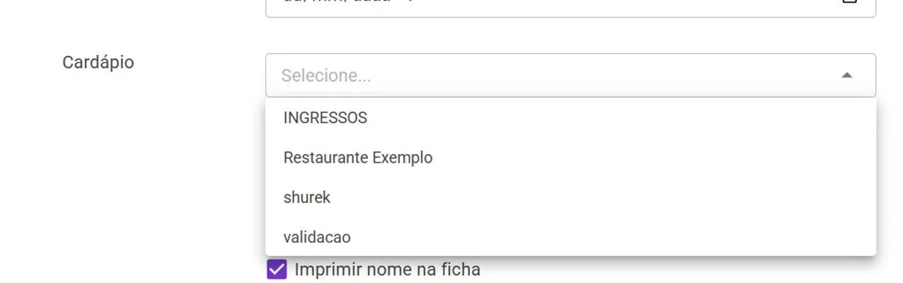 Seletor Cardápio