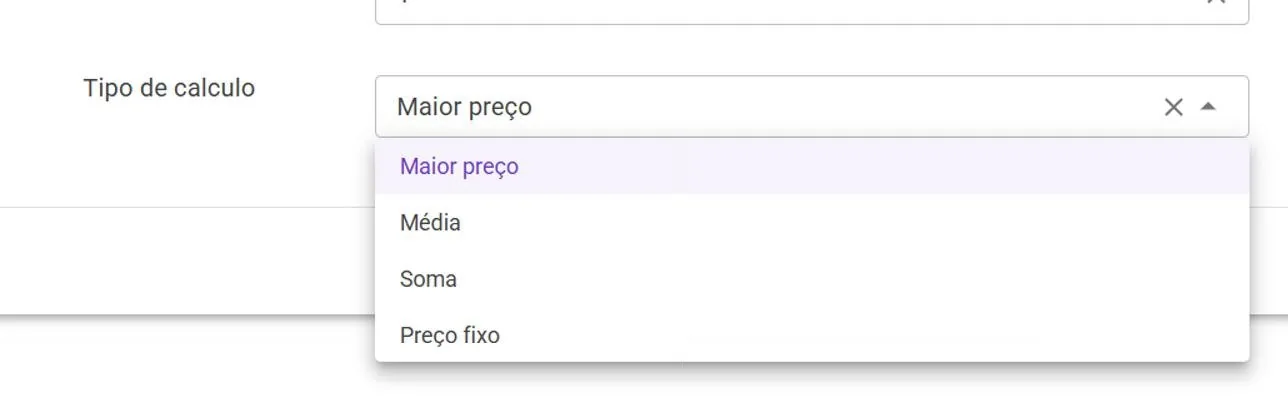Seletor Tipo de cálculo