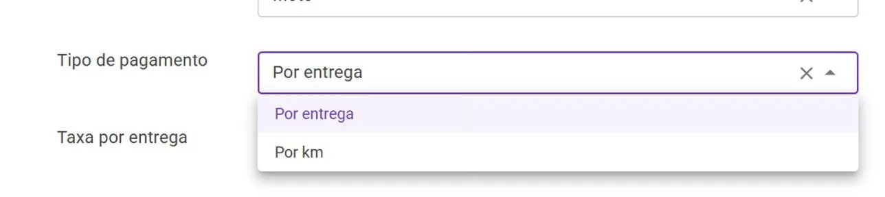 Seletor Tipo de pagamento